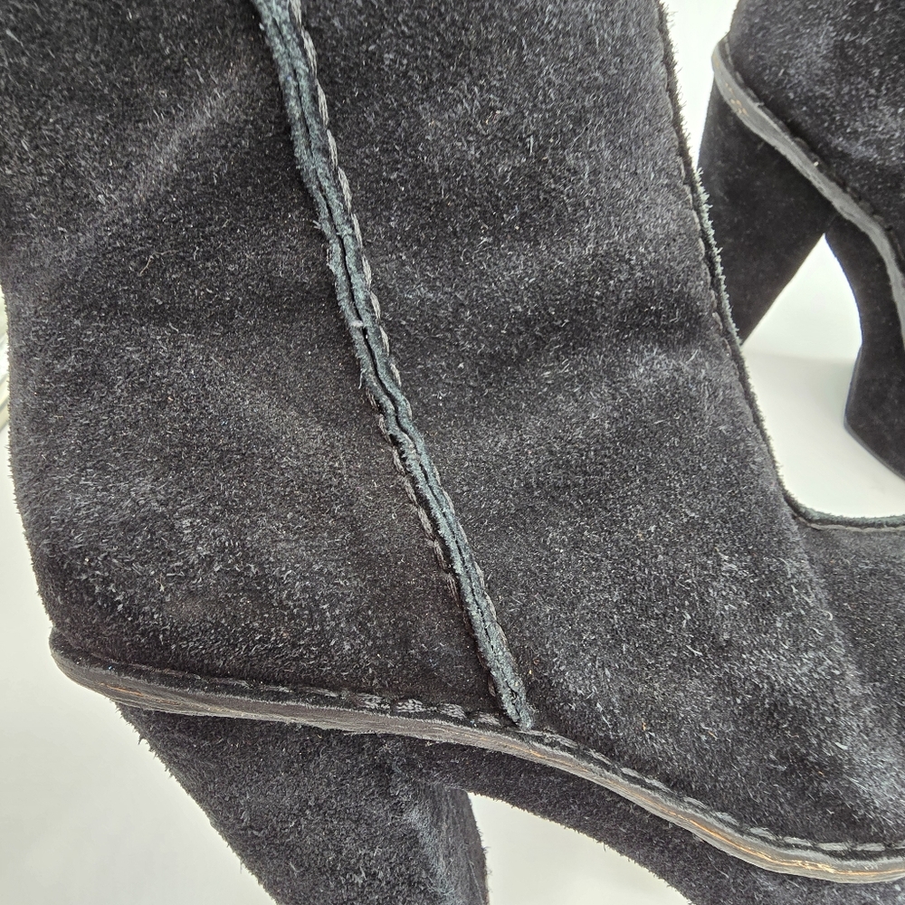 Michael Kors Y2K Black Suede Platform Boots 7M Chunky Heel Square Indie Grunge - Picture 9 of 15